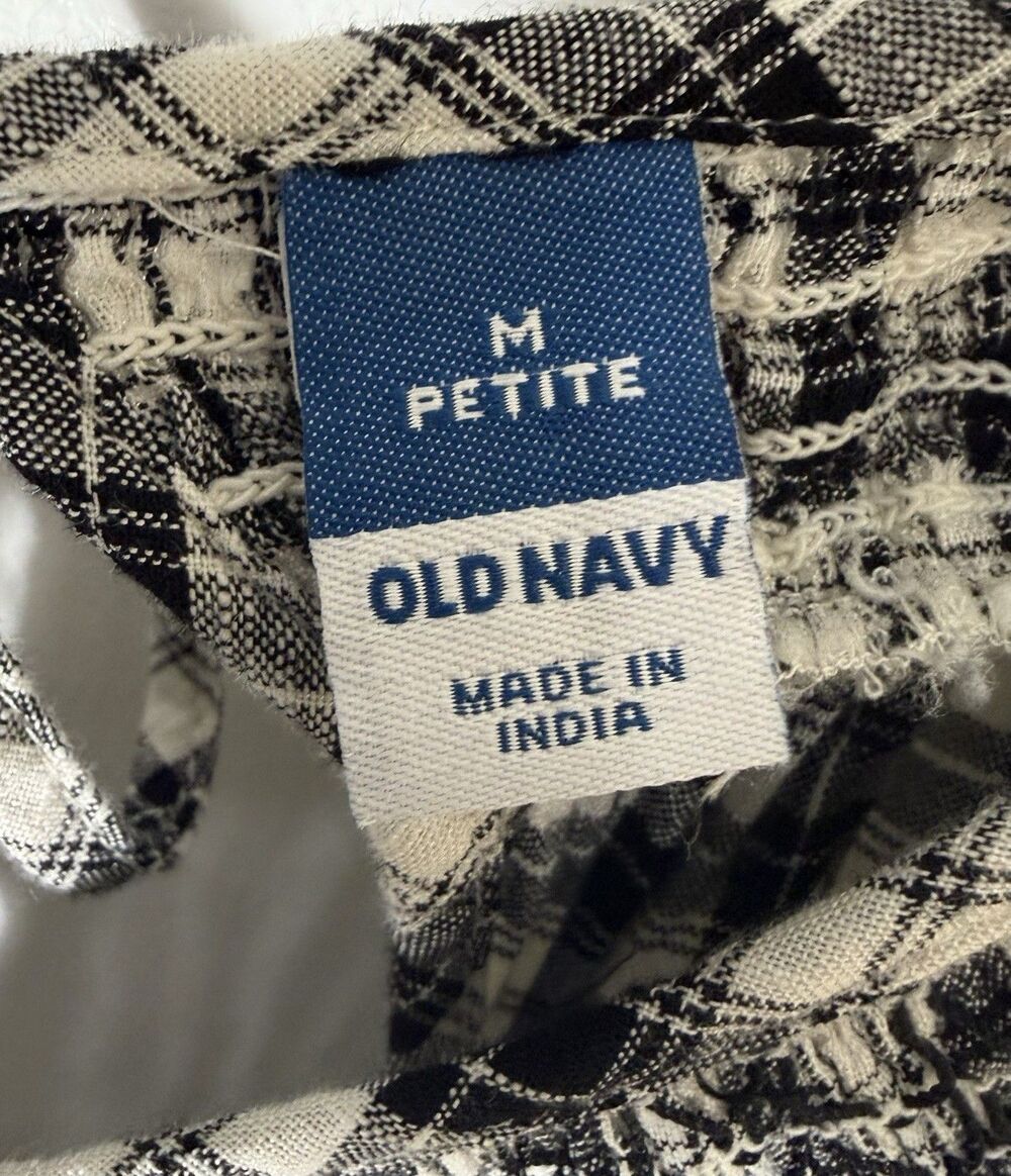 Old Navy Petite M Black White Plaid Smocked Neck Midi Dress Cottagecore Boho - Picture 4 of 7